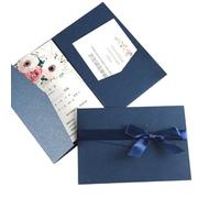 Cartes D'invitation De Mariage Carte d'invitation de mariage rouge imprimée, 50 pièces, cartes de mariage de fiançailles à trois volets(Deep blue,1Cover 2 Blank sheet)