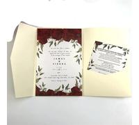 Cartes D'invitation De Mariage Kit de cartes d'invitation de mariage à trois volets découpées au Laser, 50 roses, enveloppe d'invitation de poche(Pearl beige,Laser cover only)