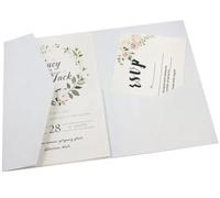 Cartes D'invitation De Mariage Kit de cartes d'invitation de mariage à trois volets découpées au Laser, 50 roses, enveloppe d'invitation de poche(Pearl white,Custom set)