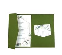 Cartes D'invitation De Mariage Kit de cartes d'invitation de mariage à trois volets découpées au Laser, 50 roses, enveloppe d'invitation de poche(Matte olive green,Blank set)