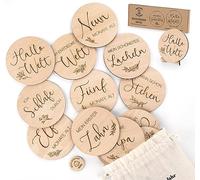 Cartes en bois pour bébé en allemand 30 moments importants sur bois de tilleul sélectionné avec support pratique, cadeaux de naissance et fête prénatale pour les femmes enceintes, les futures mères et