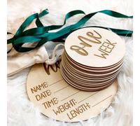 Cartes et disques de jalon en bois 16 pièces Set pour les photos de bébé et les jalons de la première année - Nouveaux parents et baby showers avec inscription « Hello World » et cartes mensuelles à