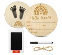 Cartes Étapes Bébé en Bois, 15cm Double Face en Bois Rond Panneau de Nouveau-né Hello World avec Tampon Encreur Marqueurs pour Hôpital Crèche Décoration Accessoires Photo Souvenirs