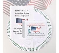 Cartes flash de citoyenneté américaine 2025 | 100 cartes flash civiques USCIS (questions et réponses) | Guide d'étude bilingue anglais et espagnol de naturalisation | Comprend un livret et des cartes