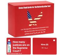Cartes flash de citoyenneté américaine 2025 100 questions civiques de l'USCIS avec anneau en métal pour examen américain (arabe)
