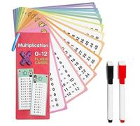 Cartes flash de multiplication pour tables de multiplication, cartes flash mathématiques de 0 à 12 avec 2 stylos effaçables à sec, cartes d'entraînement mathématiques pour jeu de multiplication et