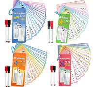 Cartes Flash mathématiques 4 Sets Cartes Flash multiplications effacées 0-12 flashs de mathématiques éducatifs avec stylos pour Enfants Ajouter Un diviser de soustraire multiplié pour Les Enfants à l