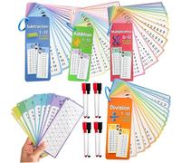 Cartes Flash mathématiques pour Les Enfants, 4 Sets Cartes Flash multiplications effacées 0-12 flashs de mathématiques éducatifs avec stylos Ajouter Un diviser soustrait Multiplier pour la Maison de