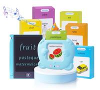 Cartes Flash Parlantes Montessori Bilingues, 510 Mots Éducatifs, Apprentissage Interactif avec 255 Cartes, Jouet Éducatif Enfants pour Cadeau de Fille ou Garcon de 1 à 6 Ans-Bleu (Français/Anglais)