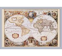 Cartes géographiques - Affiches - Cartes Map of the World Carte du monde + cadre amovible, Shinsuke® Maxi MDF argenté, vitre acrylique