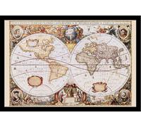 Cartes géographiques - Affiches - Cartes Map of the World Carte du monde + cadre amovible, Shinsuke® Maxi MDF noir, vitre acrylique