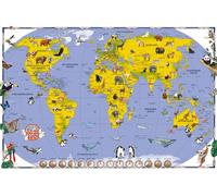Cartes géographiques Carte du monde pour enfants 100 animaux de notre planète Poster éducatif 91,5x61 cm