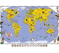 Cartes géographiques - Giant Poster - Carte du monde pour enfants XXL - 100 animaux de notre planète