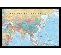 Cartes géographiques - Poster - Asia and Middle East Map + cadre amovible, Shinsuke® Maxi MDF noir, vitre acrylique