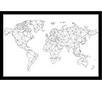 Cartes géographiques - Poster - Carte du monde - Modèle de grille Polygon + cadre amovible, Shinsuke® Maxi MDF noir, vitre acrylique