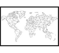 Cartes géographiques - Poster - Carte du monde - Modèle de grille Polygon + cadre interchangeable, Shinsuke® Maxi plastique noir, vitre acrylique