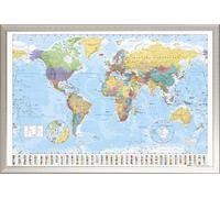 Cartes géographiques - Poster - Carte du monde politique version 3 + cadre amovible, Shinsuke® Maxi aluminium argenté, vitre acrylique