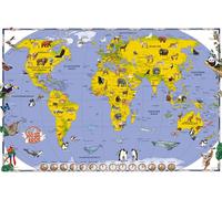 Cartes géographiques - Poster - Carte du monde pour enfants - 100 animaux de notre planète + 1 paquet de tesa Powerstrips® - Contenu 20 pièces