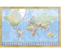 Cartes géographiques - Poster - Carte du monde XL avec drapeaux anglais / XL-World Map with flags english + cadre amovible, Shinsuke® Maxi MDF hêtre, vitre acrylique