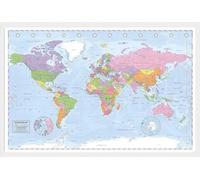 Cartes géographiques - Poster - Political World Map Version 2 + cadre amovible, Shinsuke® Maxi MDF blanc, vitre acrylique