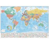Cartes géographiques - Poster - World Map Flags and Facts + 2 Pcs Plinthes en bois 92 cm noir
