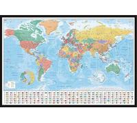 Cartes géographiques - Poster - World Map Flags and Facts + cadre amovible, Shinsuke® Maxi plastique noir, vitre acrylique