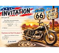 cartes invitation anniversaire moto route 66 par 12 avec enveloppes réf 502 | invitation thème moto route 66, enfant passionné de moto aventure et course