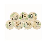 Cartes photo du bébé en bois naturel 1 lot avec marqueurs de chiffres clairs et beau design graphique animalier Marquages de développement de bébé en bois faits à la main