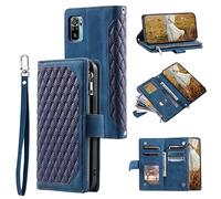 Cartes Poche Zippée Housse pour Xiaomi Redmi Note 10 5G/Xiaomi Poco M3 Pro 5G ,Bleu Etui de Protection Coque PU Leather Case Housse Stand Cartes Magnétique Flip Cover Lanyard Wristlet Zipper Étui