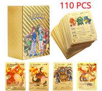 Cartes Pokémon en feuille d'or VMAX GX, 27 à 110 pièces, anglais, français, espagnol, allemand, Pikachu, Charizard, Arceus, cartes Pokémon colorées, cadeau 55Pcs English Sliver