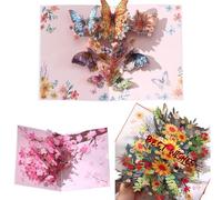 Cartes pop up merveille des papillons(fleurs de pêcher/tournesols)-Carte Anniversaire 3D Femme,Fille,Mères,Carte Mariage Félicitation,Carte postale magique avec enveloppe(3pcs)