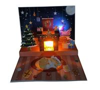 Cartes portables - Cartes postales musicales 3D lumineuses faites à la main, motif Père Noël et cheminée, bénédictions festives, fête amusante et fournitures cadeaux, cartes de vœux pour la famille