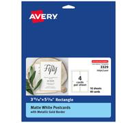 Cartes postales Avery avec bordures dor es m tallis es 3-15/16"""" x 5-3/16"""" 40 cartes postales imprimables au laser/jet d'encre (3329)