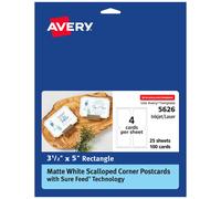 Cartes postales Avery avec coins festonns et technologie d'alimentation sre 3,5 """" x 5 """" cartes 3 cartes Total Total Laser / INKJET CARTES (5626)