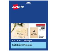 Cartes postales Avery Kraft Brown 4.25 """" x 5.5 """" Laser / Ink Jet 80 Cartes postales imprimables egalement super pour les cartes et invitations