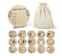 Cartes pour bébé en bois en allemand, cartes mensuelles pour bébé de 1 à 12 mois, 30 moments importants sur disques en bois, cartes de grossesse avec sac en tissu, idées cadeaux pour futurs parents