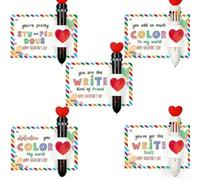 Cartes pour saint Valentin 5 Pack avec Stylos Multicolores Cartes | 5 cartes et 5 stylos, designs charmants, messages positifs, pour idéal échange scolaire, pour facile à transporter