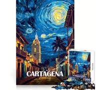 Carthagène,Colombie Puzzle de 1000 pièces représentant Un Paysage Urbain étoilé sous la Nuit,idéal pour Adultes Développez Votre logique,détendez-Vous et offrez-Vous Un Cadeau de Original et créatif