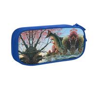 Carthame Flying Fish Trousse à crayons double couche de grande capacité personnalisable en tissu polyester pour école, bureau, voyage, bleu, Taille unique