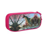 Carthame Flying Fish Trousse à crayons double couche de grande capacité personnalisable en tissu polyester pour école, bureau, voyage, rose, Taille unique