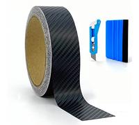 CARTINTS Rouleau de film autocollant en vinyle en fibre de carbone pour voiture - Libération d'air pour une installation rapide - Avec raclette en feutre et couteau utilitaire (3 cm x 9,8 m)