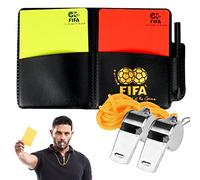 Carton Arbitre Set, Sports Cartes Arbitre Football avec Carnet d'Arbitre, 2 Métal Sifflet Arbitre, Carton Rouge et Jaune, Crayon, Carton Arbitre Kit pour Football Basketball Scolaires Sports Jeu