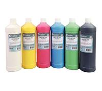 Carton de 6 flacons de 1L de gouache liquide O'COLOR easywash couleurs assorties