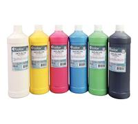 Carton de 6 flacons de 1L de gouache liquide O'COLOR easywash couleurs assorties