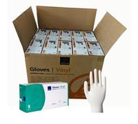 Carton de gants vinyle non poudrés jetables, transparents, taille S, 10 boites de 100 pièces