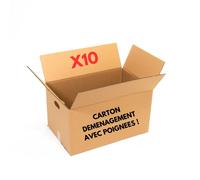 Carton Déménagement Avec Poignées | Kit 10 Cartons Taille L - 55x35x30 cm | Renforcé (jusqu'à 25 kgs) | Double Cannelure | 1 adhésif offert