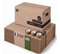 Carton déménagement - Pack and Move Lot 60 - Stockage standard - 60 x 30 x 30 cm - Poignées renforcées - 3 adhésifs offerts