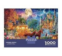 Carton Extra-épais 1000 Pièces Equine Cozy Streets - Puzzle Extrêmement Difficile Fantaisie sous la Lune pour Amateurs De Puzzles Familiaux & Cadeau De Noël 52x38cm/1000pcs