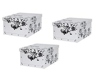 'Carton Lot de 3 Décoration Fleurs de la série "baroque en blanc avec sarments, fleurs Noir. XXL Volume, superbe look et super stabilité. chaque boîte avec les 51 x 37 x 24 cm - pc-topp pour maison, bureau, Linge, boîte cadeau, etc.