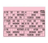 Carton loto - plaque de 6 grilles coloris rose 90 numeros - format 29x20 cm ep 1.5 mm - set jeu planche loto bingo + carte
